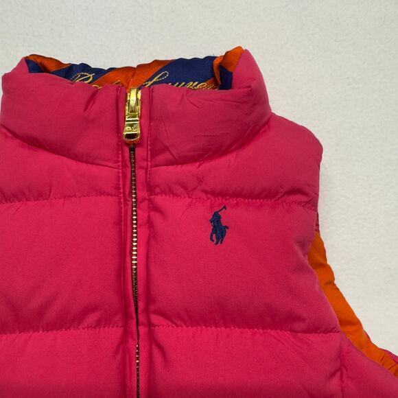 Ralph Lauren Toddler Girls 2T Reversible Down Filled Puffer Vest Pink/Orange - Picture 8 of 12